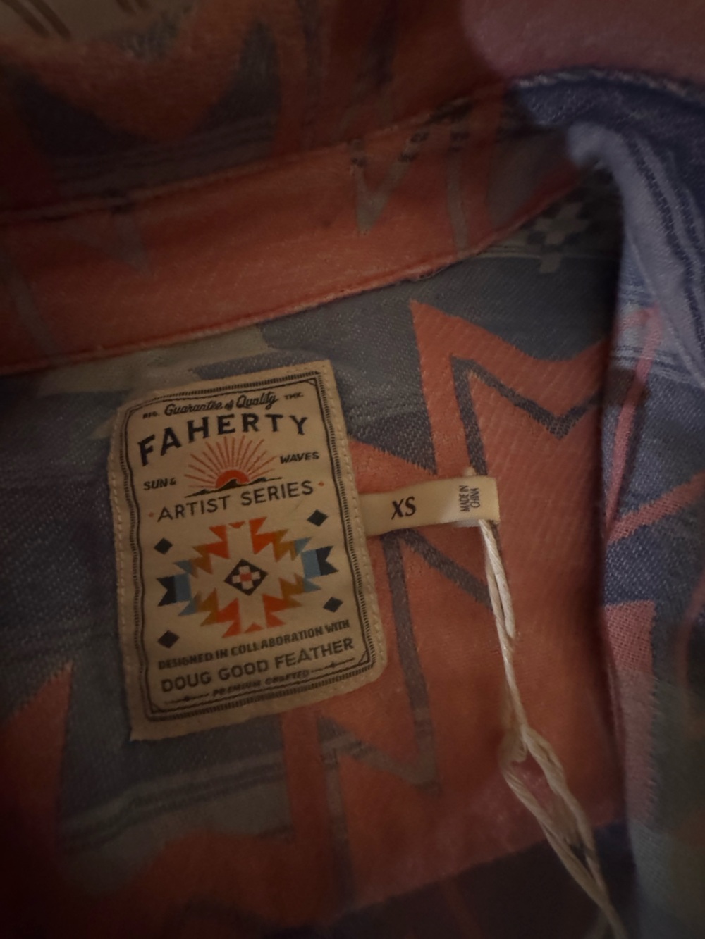Faherty Aztec Artist Series Button-Up Jacket - Rust & Slate Blue - Picture 3 of 4